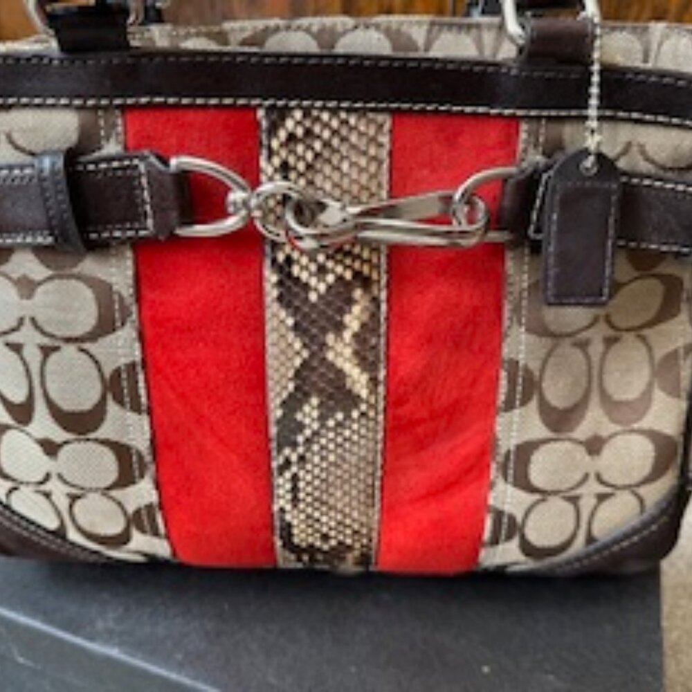 Coach | Hampton Tote, Python, Brown Suede, Orange… - image 4